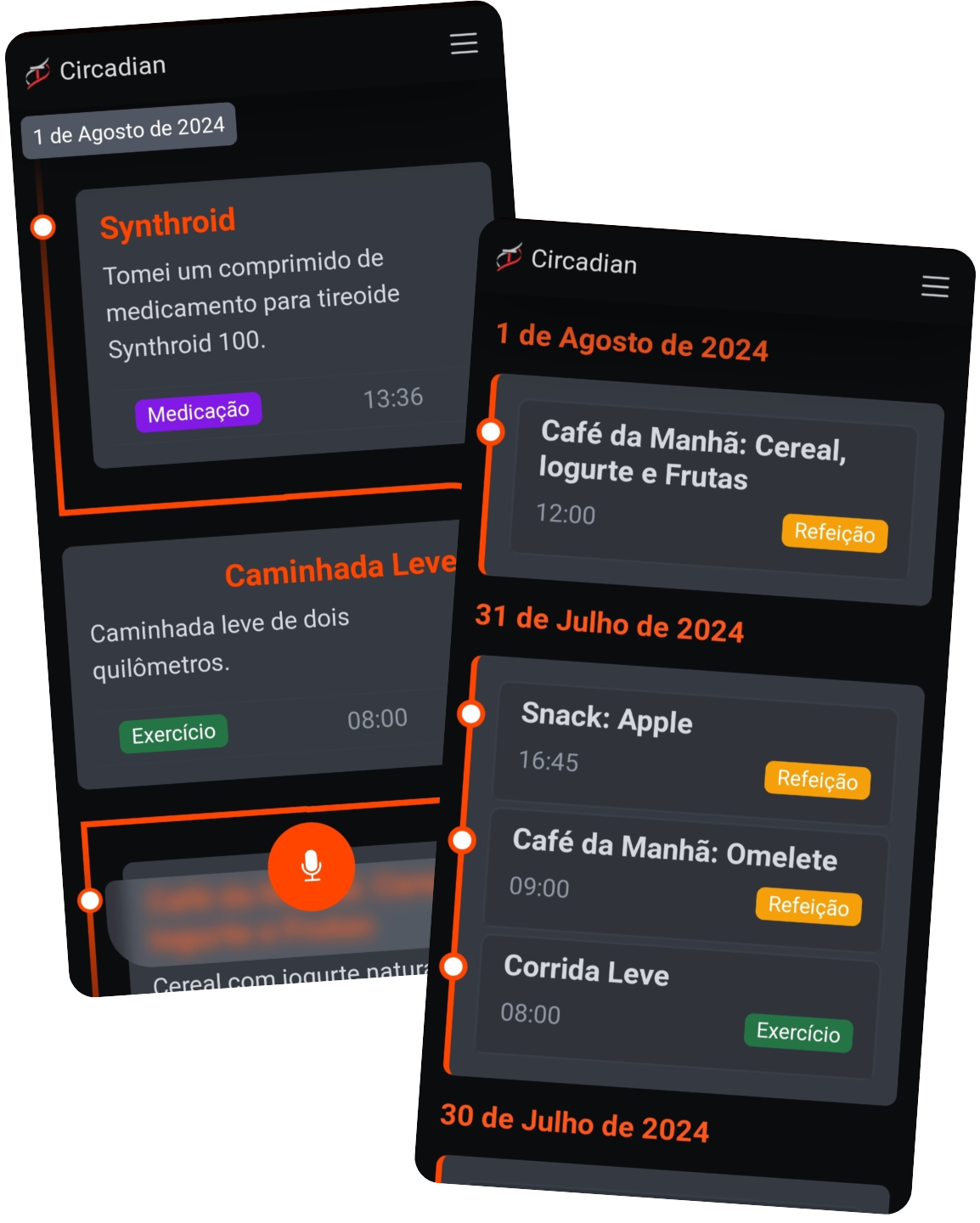 Screenshots from the app